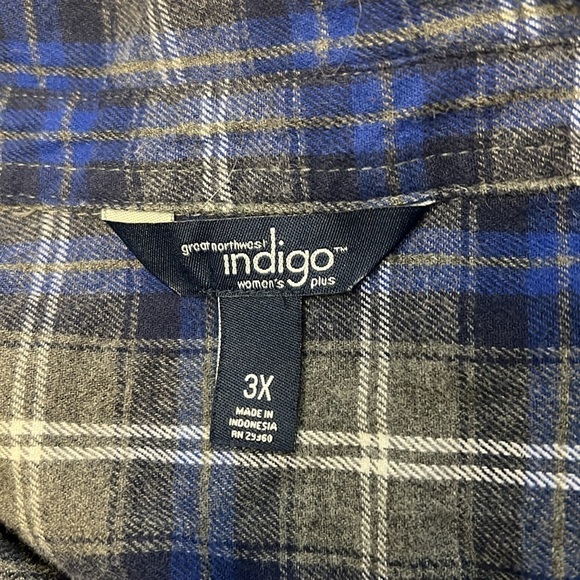 Great Northwest Indigo Plaid Button Down Top Size 3X - Picture 8 of 9